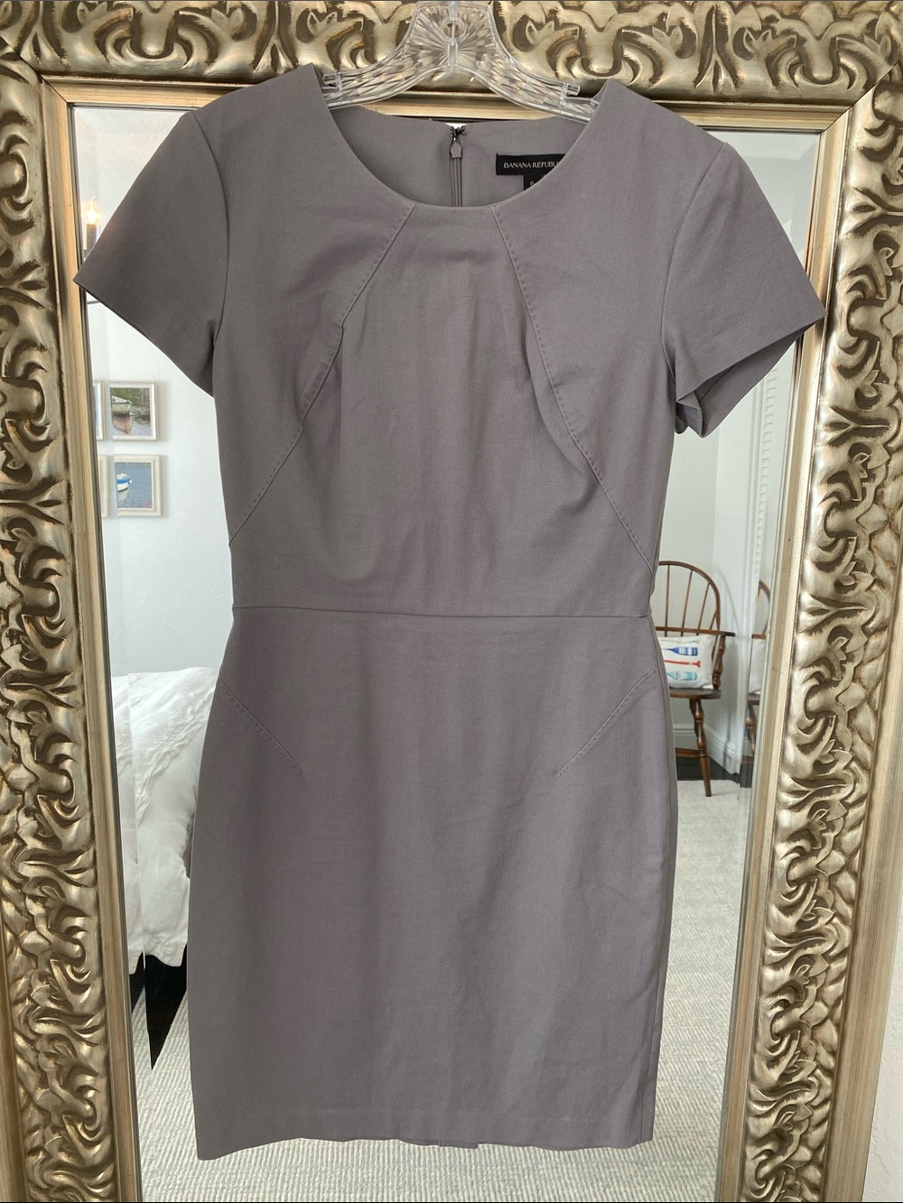 Banana Republic Short Sleeve Gray Work Sheath Dress